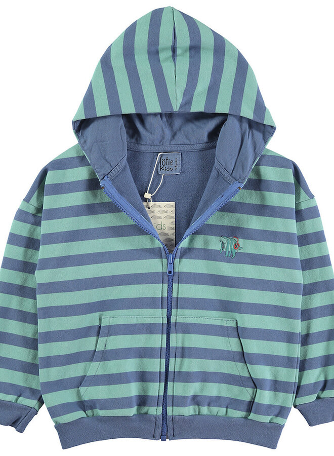 Lötiekids - Hooded sweatshirt Stripes & fish blue