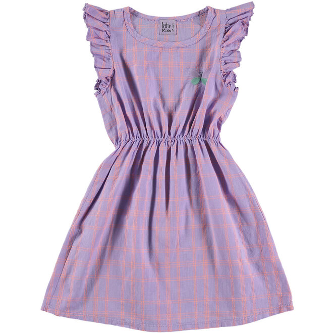 Lötiekids - Ruffle sleeve woven dress Checks & butterfly Mauve