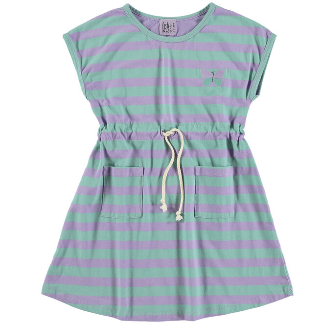 Lötiekids - Waist drawstring dress Stripes & butterfly Mauve