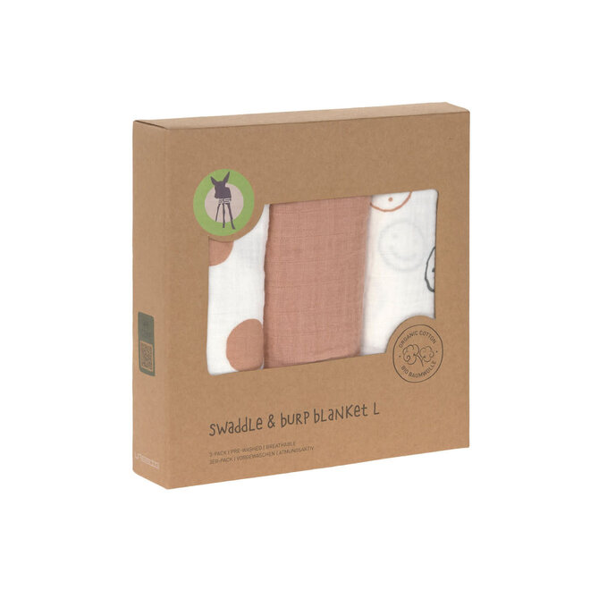 Lässig - Swaddle & Burp Blanket L Tiny Smile  maple