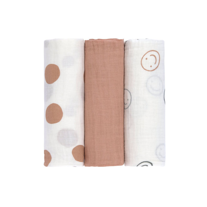 Lässig - Swaddle & Burp Blanket L Tiny Smile  maple
