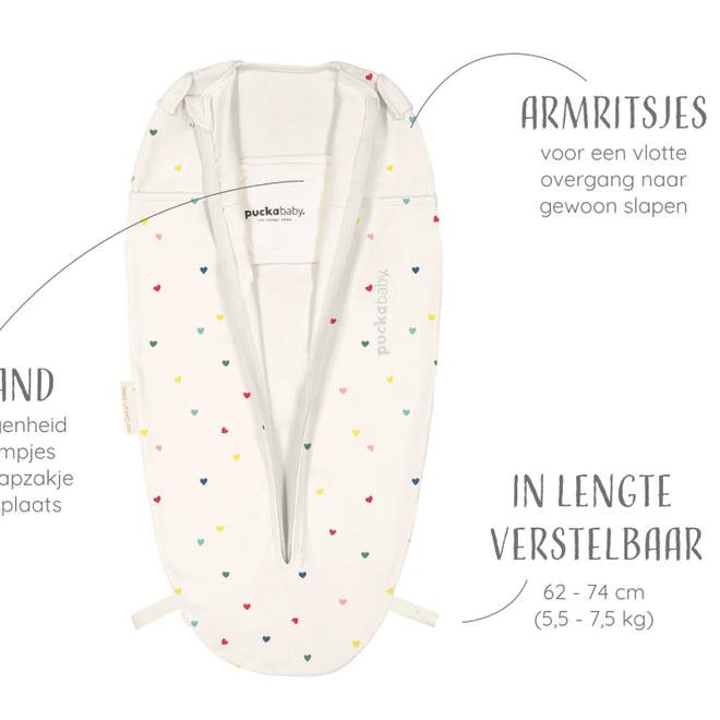 Puckababy - Inbakerslaapzakje Mini 3-6m - Hearts confetti