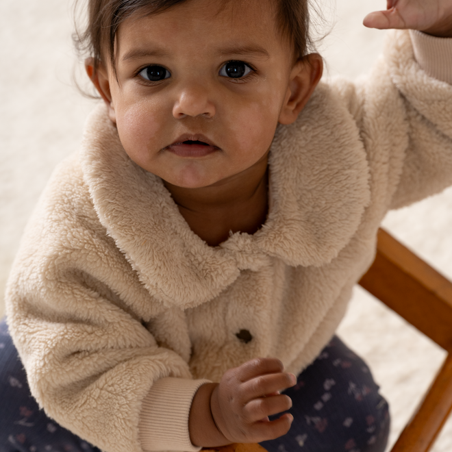 House of Jamie - Plush Collar Cardigan Oatmeal Baby