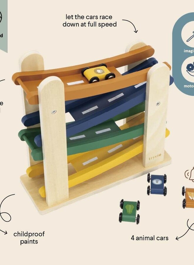 Trixie - Houten Racebaan - Met 4 Auto's