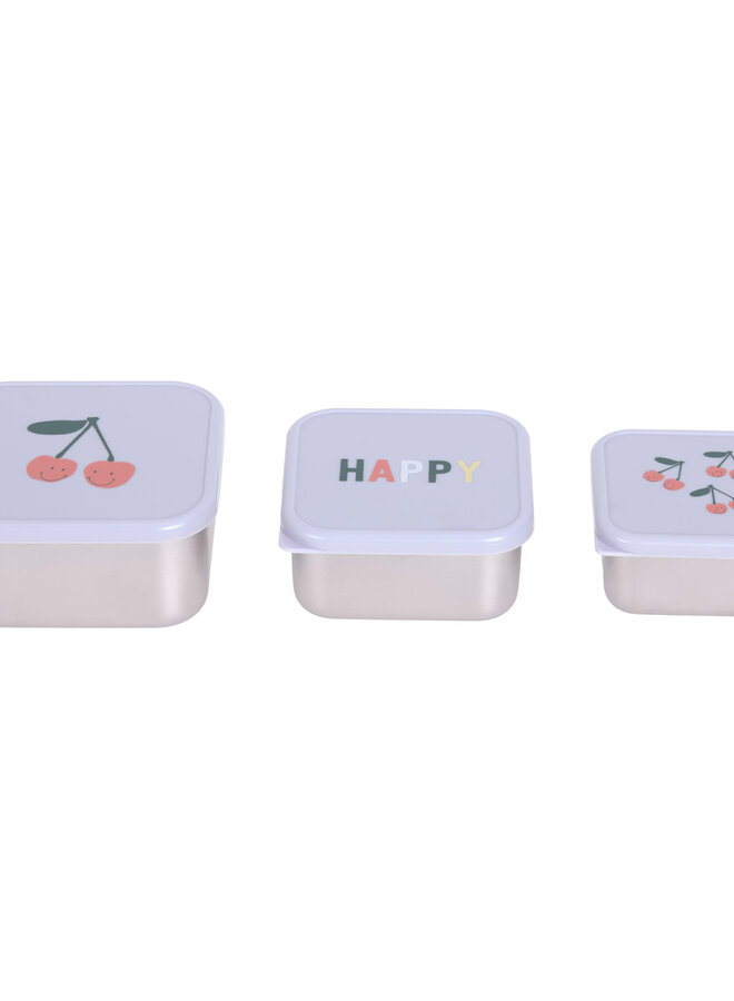 Lässig - Snackbox stainless steel 3 pieces Happy Fruits cherry