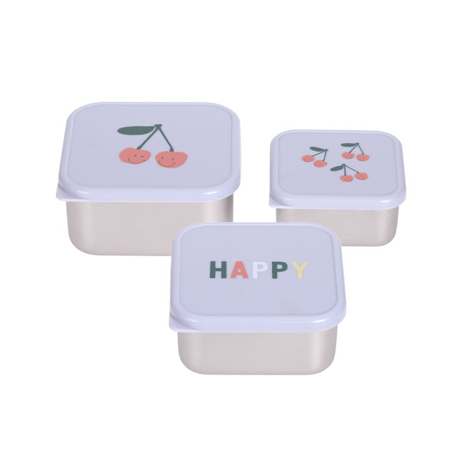 Lässig - Snackbox stainless steel 3 pieces Happy Fruits cherry