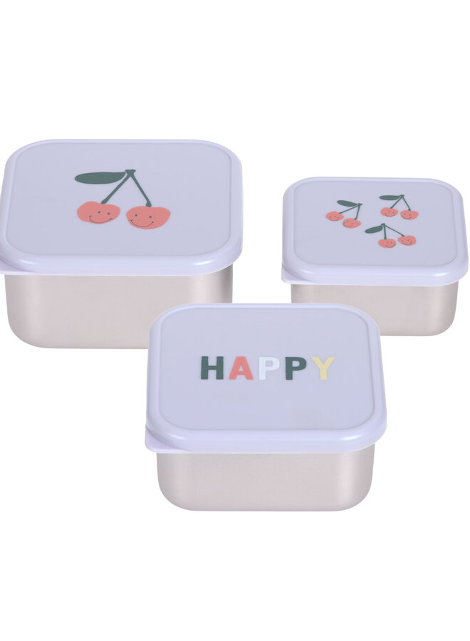 Lässig - Snackbox stainless steel 3 pieces Happy Fruits cherry