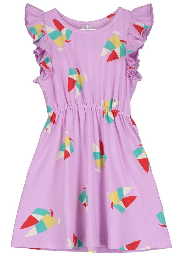 Lötiekids - Ruffle sleeve dress - Windsurf all over Verbena