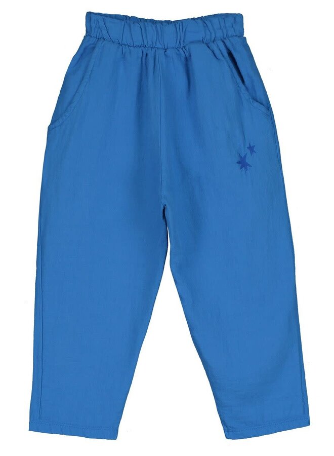 Lötiekids - Wide woven pants - Stars embroidery Royal blue