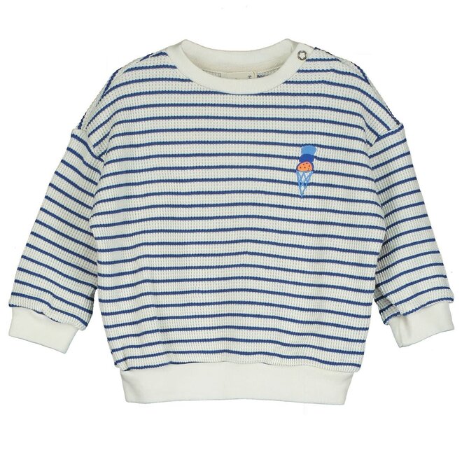 Lötiekids - Baby waffle stripes Sweatshirt - Ice cream embroidery off white blue stripes