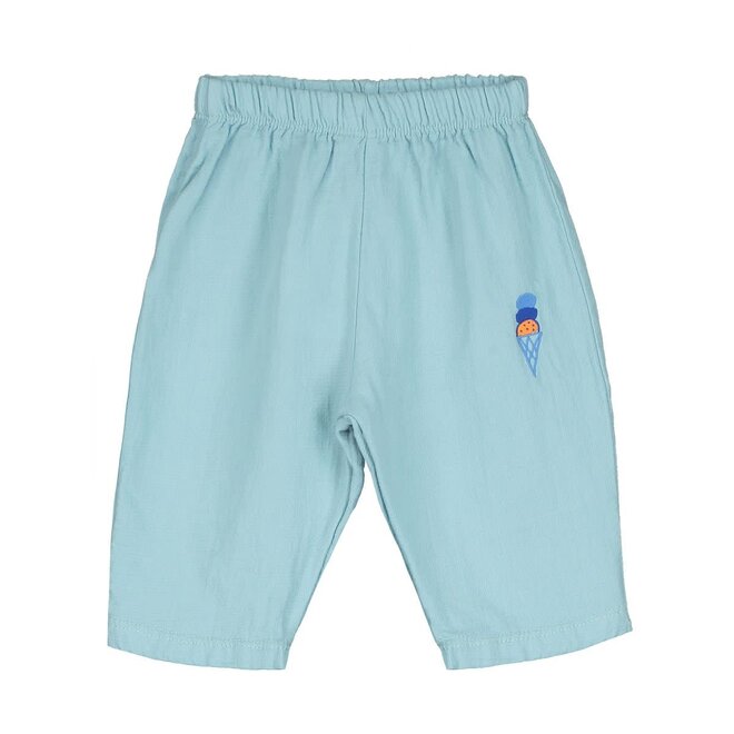 Lötiekids - Wide woven baby pant - Ice cream embroidery - Sky blue
