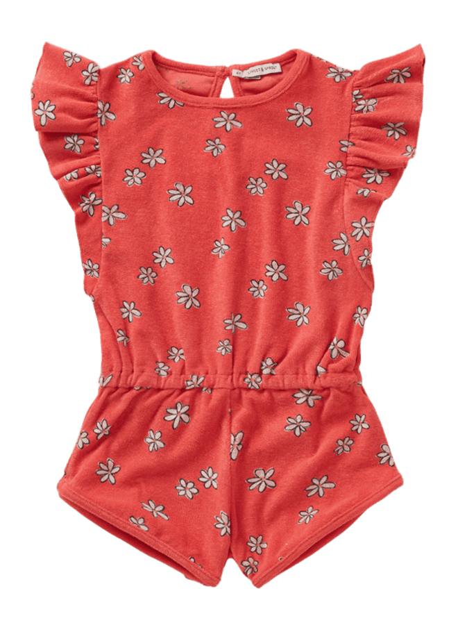 Sproet & Sprout - Ruffle terry jumpsuit daisies Rose