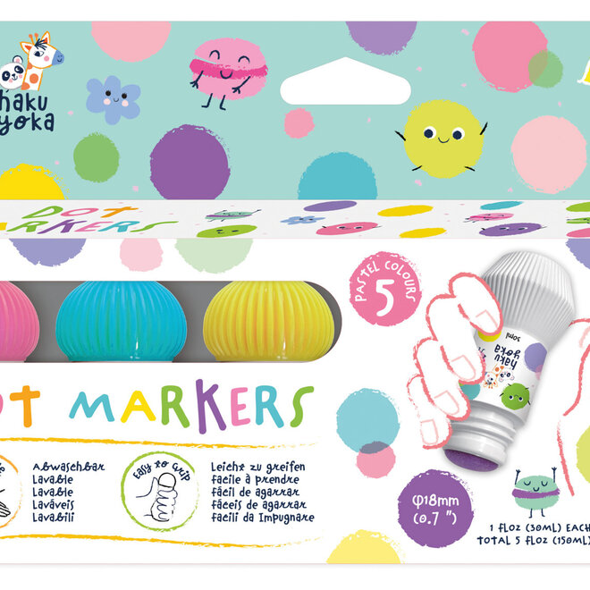 Haku Yoka - Dot markers met 5 kleuren - Pastel