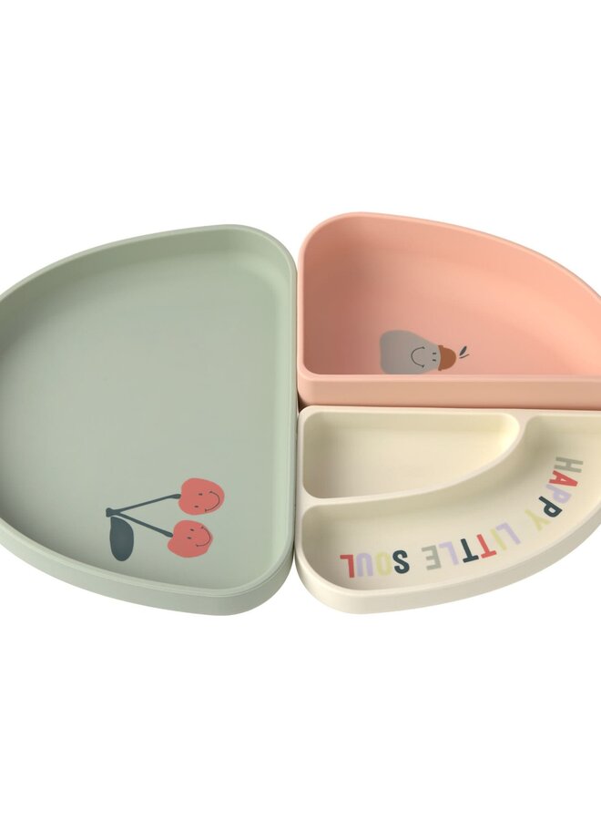 lässig - Silicone section dish set 3 pieces Happy Fruits cherry