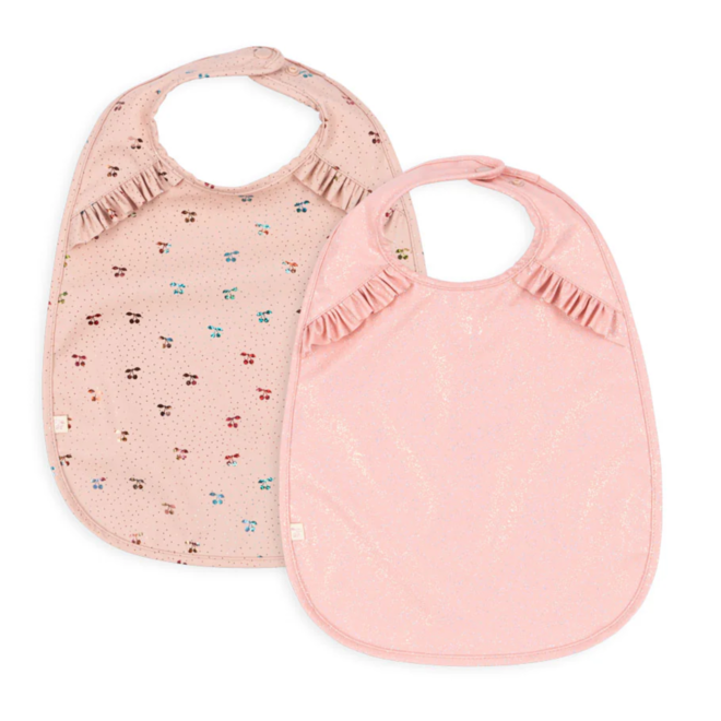 Konges Slojd - 2 Pack Dinner bib with frill - Cherry sparkle
