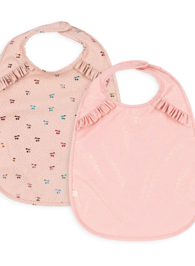 Konges Slojd - 2 Pack Dinner bib with frill - Cherry sparkle