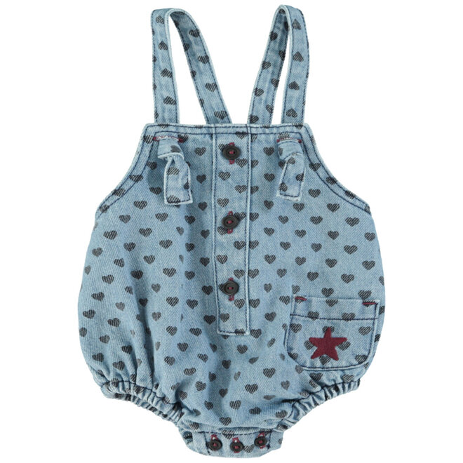 Piupiuchick - Baby romper Blue denim black hearts