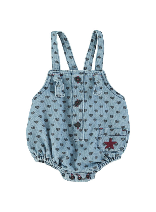Piupiuchick - Baby romper Blue denim black hearts