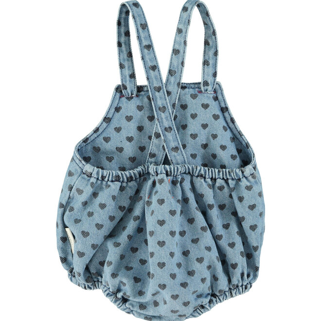 Piupiuchick -  Baby romper Blue denim black hearts