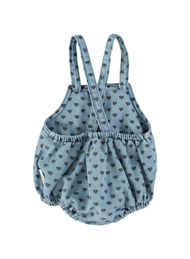 Piupiuchick -  Baby romper Blue denim black hearts
