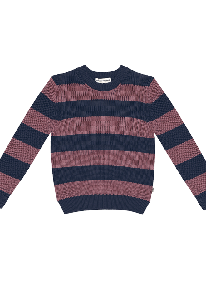 House of Jamie - Knitted Sweater Mauve & Blue Stripes Knit