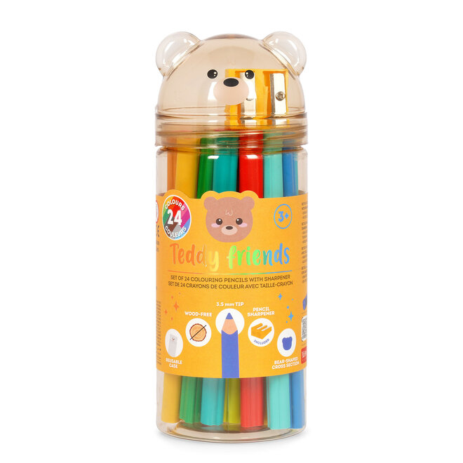 Legami - Teddy friends - Set van 12 kleurpotloden en scherper