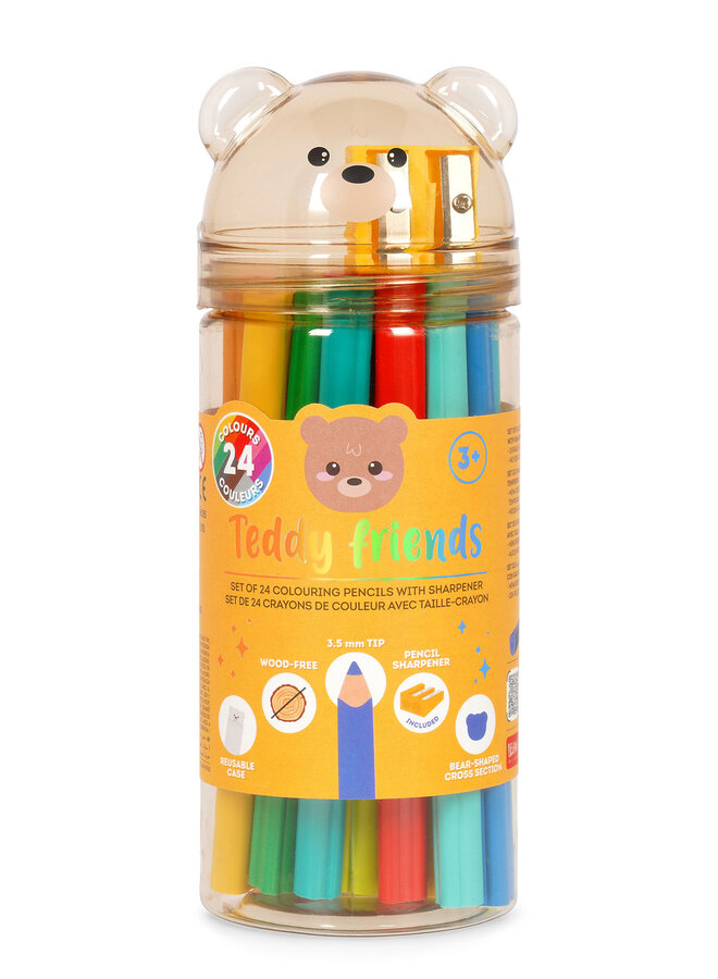 Legami - Teddy friends - Set van 12 kleurpotloden en scherper