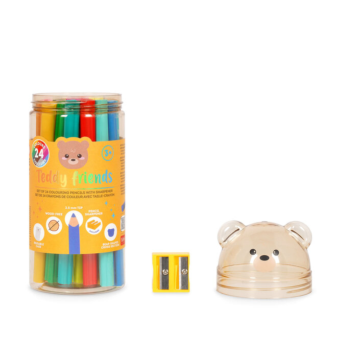 Legami - Teddy friends - Set van 12 kleurpotloden en scherper