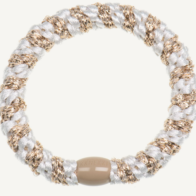 KKNEKKI - White beige gliter stripe Hairband and bracelet