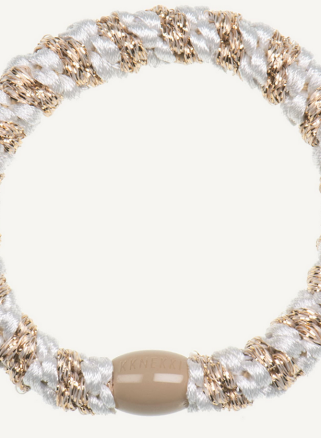 KKNEKKI - White beige glitter stripe Haarband en armband