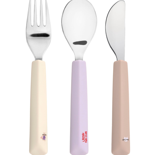 Lässig - Cutlery with silicone handle 3 pieces Tiny Team Cat