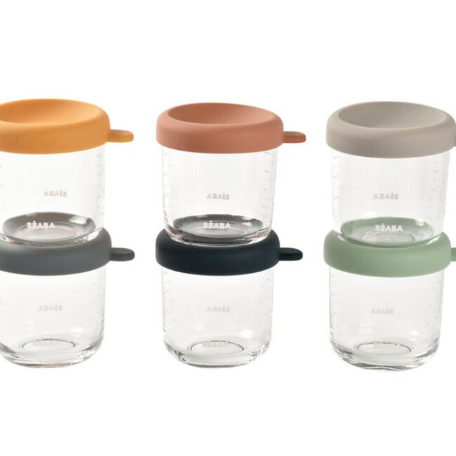 Béaba - Set van 6 glazen portiepotten 250ml