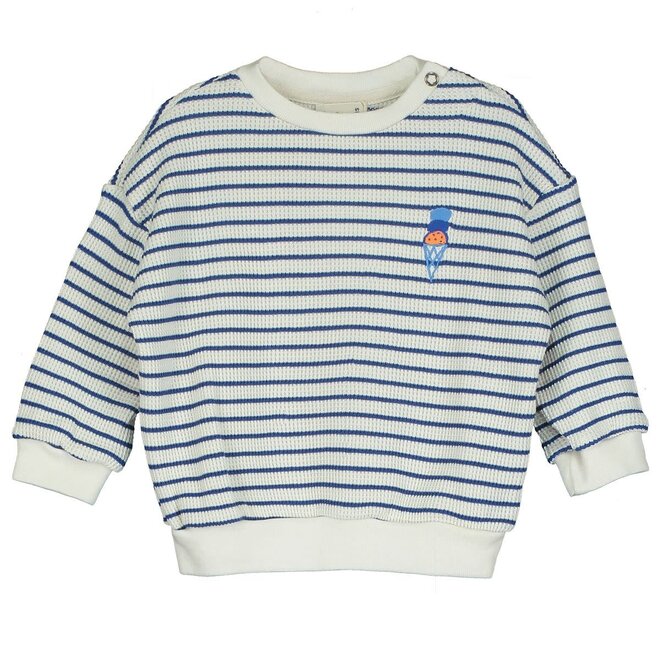 Lötiekids - Baby waffle stripes Sweatshirt - Ice cream embroidery off white blue stripes