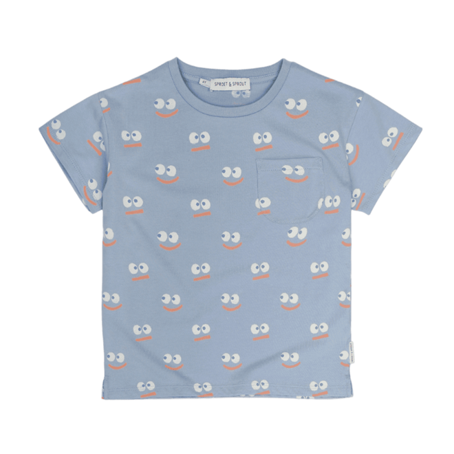 Sproet & Sprout - T-shirt pocket smiley Misty blue