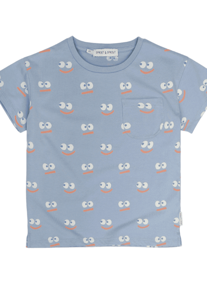 Sproet & Sprout - T-shirt pocket smiley Misty blue