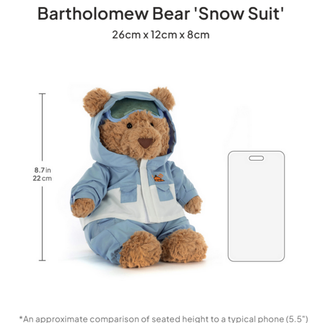 Jellycat - Bartholomew Bear 'Snow Suit'