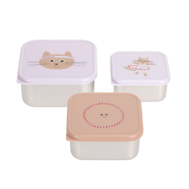 Lässig - Snackbox stainless steel 3 pieces Tiny Team Cat