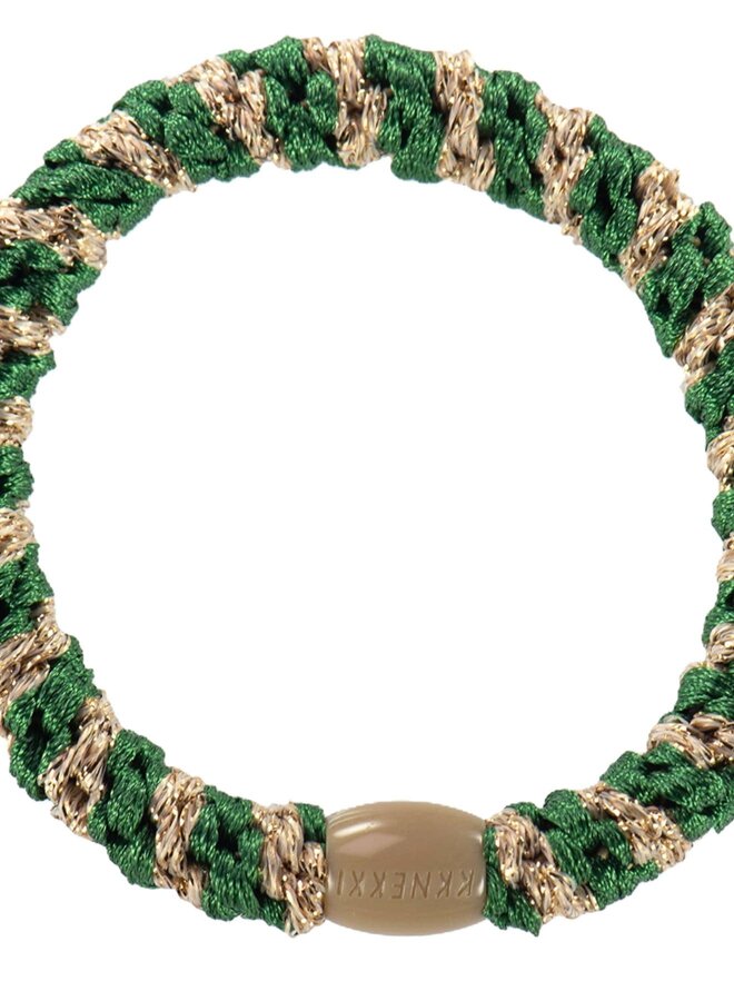 KKNEKKI Forrest Green-Beige glitter stripe Hairband and bracelet