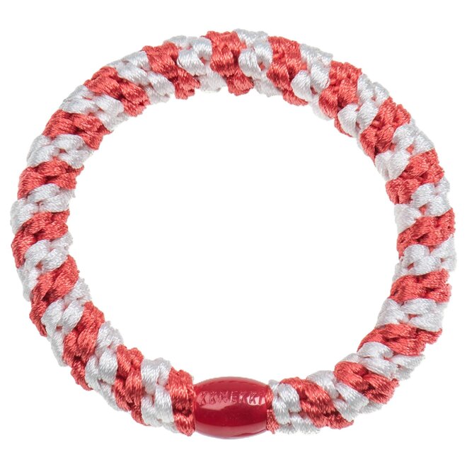 KKNEKKI White-Deep Coral stripe Hairband and bracelet