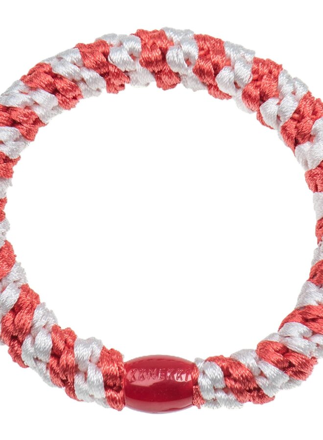 KKNEKKI White - Deep Coral stripe Hairband and bracelet