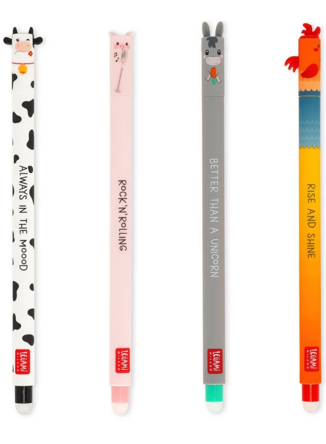 Legami - Set of 4 erasable gel pens - Farm