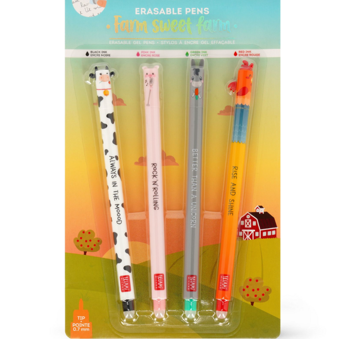 Legami - Set of 4 erasable gel pens - Farm