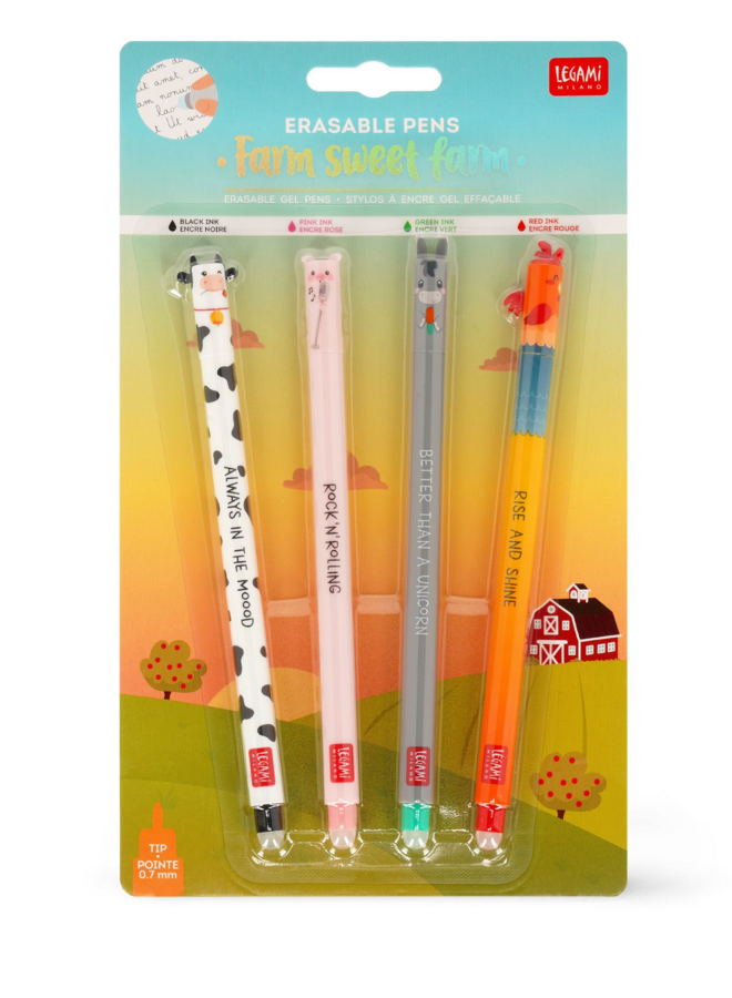 Legami - Set of 4 erasable gel pens - Farm