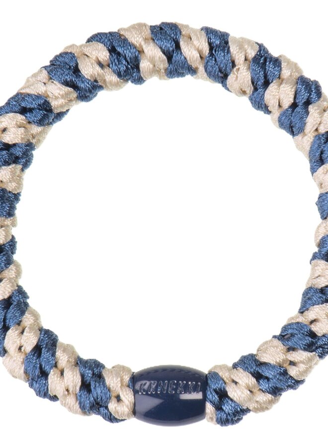 KKNEKKI Indigo ivory stripe Hairband and bracelet