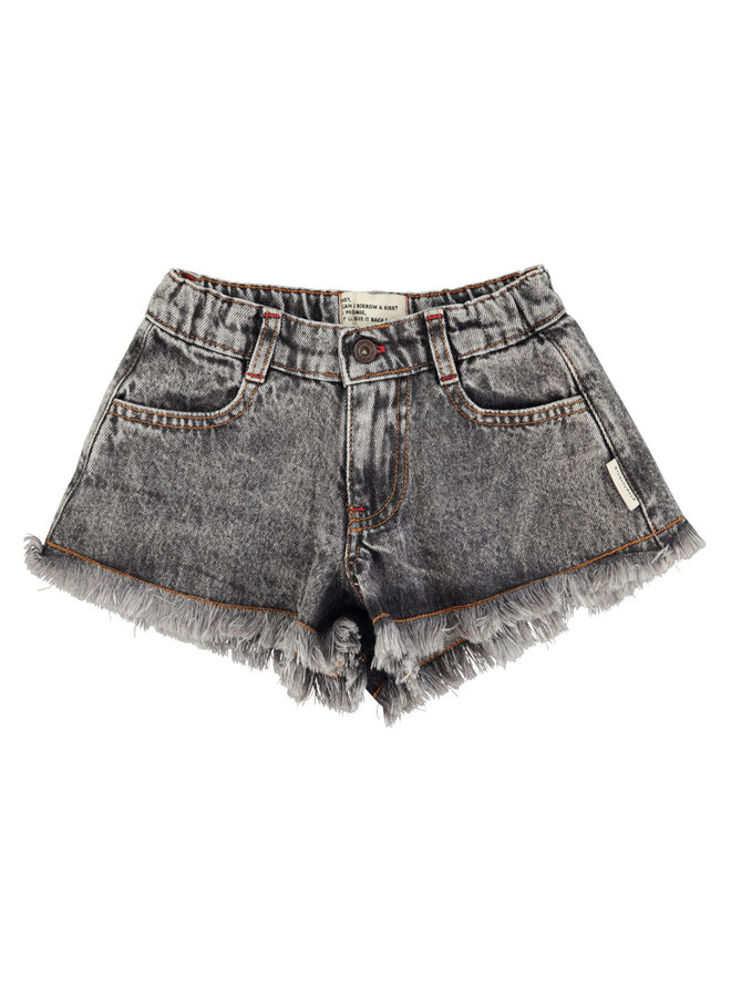 Piupiuchick - Shorts With Fringes Washed Black Denim