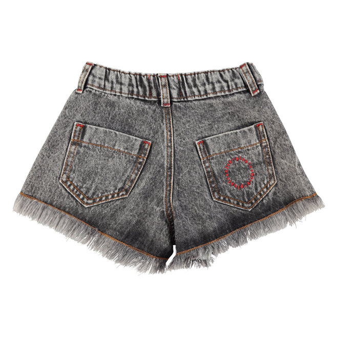Piupiuchick - Shorts With Fringes Washed Black Denim