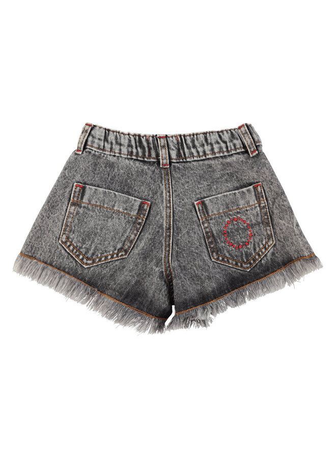 Piupiuchick - Shorts With Fringes Washed Black Denim