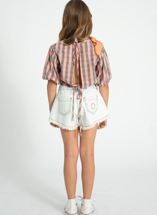 Piupiuchick - Shorts With Fringes Washed Light Blue