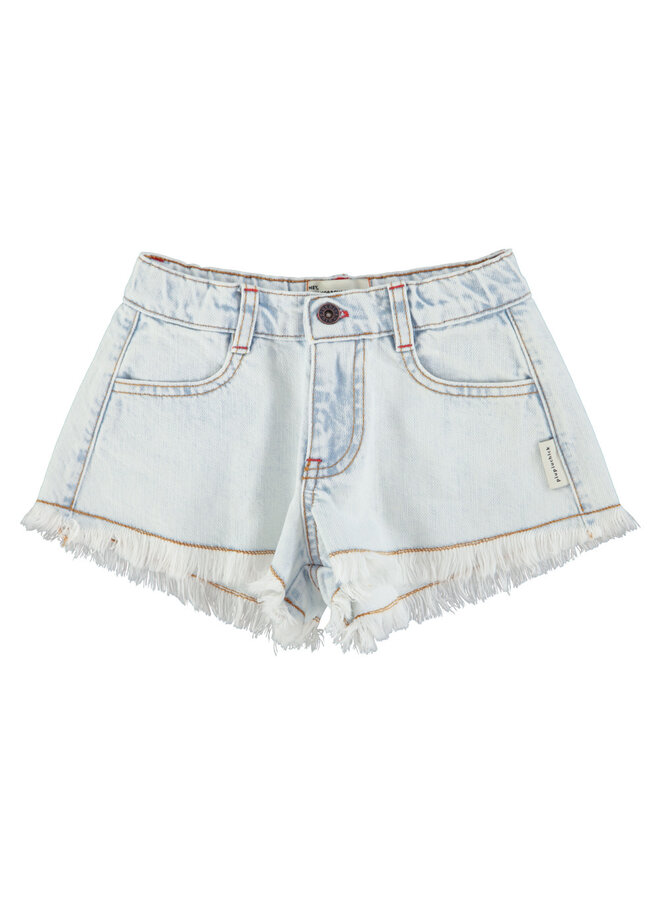 Piupiuchick - Shorts With Fringes Washed Light Blue