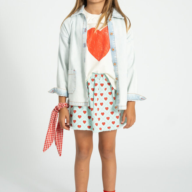 Piupiuchick - Skirt Light Blue Red Hearts